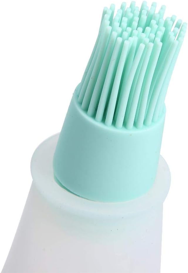 Fdit 2Pcs Silicone Oil Bottle Brush with Lid Set Soft Sauce Bottle with Silicone Basting Brush Cooking Oil Bottle Brushes for Pastries BBQ Meat Honey Marinades (green)