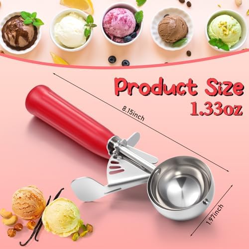 Reallnaive 2 Pcs Ice Cream Scooper with Trigger, 1.33 oz, Red