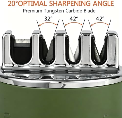 VIRO Compact Suction Kitchen Chef Knife Scissors Sharpener for Straight & Serrated Knives, 4-Stage Knife Sharpening Tool Helps Repair and Restore Blades (Olive Green)