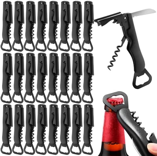 Hushee 24 Pcs Wine Opener Bulk with Foil Cutter Corkscrew Key 3 in 1 Red Bottle Opener Professional Stainless Steel Beer Corkscrew for Beverages Bartenders Summer Party(Black)