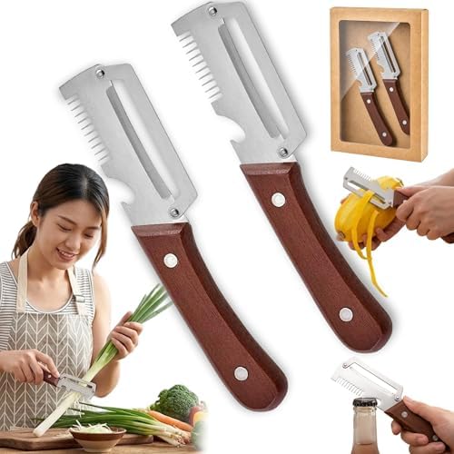 Julienne Peeler - Multi-Functional Vegetable Peeler, 2.5mm (0.1") Thickened 420 Stainless Steel with Glide-Path Zero-Pressure Cutting & Bottle Opener For Fruit Veggie Peeler (A)
