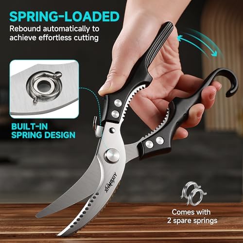 Heavy Duty Poultry Shears, Molybdenum-Vanadium Steel Kitchen Scissors for Chicken Bone and Meat, Ergonomic Non-Slip Handle with Spring Loaded & Safety Lock, Sharp Food Shears for Kitchen