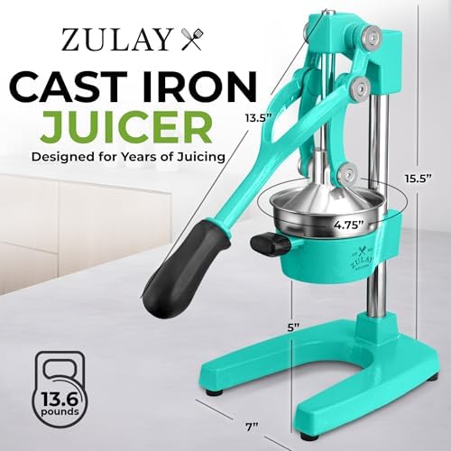 Zulay Kitchen Cast Iron Juicer - Heavy Duty Orange Juicer with Detachable Strainers for Easy Cleaning, Citrus Press for Citrus Fruits, Perfect for Bartenders, Juice Lovers & Health Enthusiasts