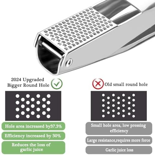 Garlic Press Crusher Stainless Steel Garlic Mincer Heavy Duty Ginger Masher Squeezer Manual,Garlic Smasher with Peeler and Cleaning Brush Set Dishwasher Safe Large No Peel Easy Clean Kitchen,Silver