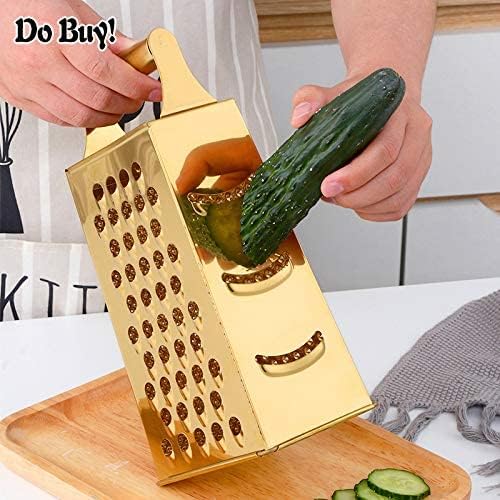 Large Box Grater,4-Sided Stainless Steel Food Slicer,for Potato Fruit Cheese Ginger Vegetables Cucumber Carrot（Rose Gold）