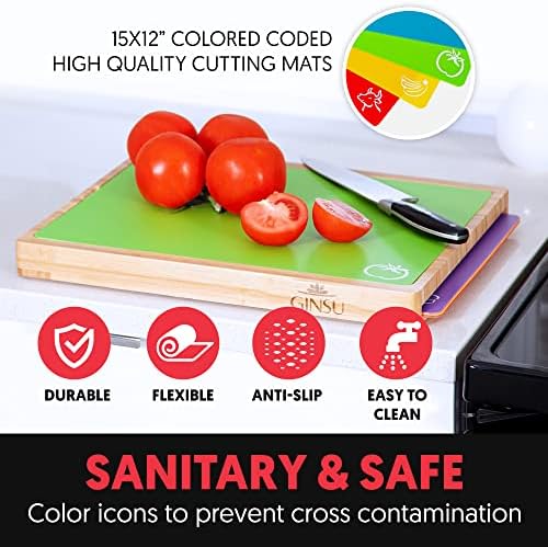 Bamboo Cutting Board Set with 6 Mats, Wood Cutting Boards for Kitchen