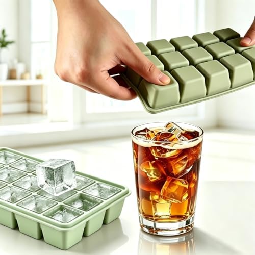 Silicone Ice Cube Tray 4 Pack with Lid, BPA Free Easy Release Stackable Ice Molds, Ice Trays for Freezer, Perfect for Whiskey, Cocktails & Baby Food