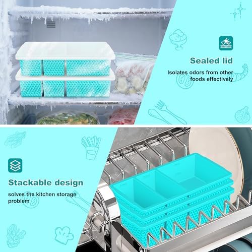3 Pack - Silicone Freezer Trays with Lid, 1-Cup & 2 Cup Freezer Molds, Silicone Food Storage Containers for Meal Prep, Freezing Soup Sauce, Broth Leftovers