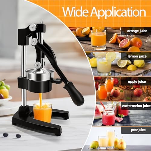 Manual Juicer Press, Hand Press Juicer Machine, Heavy Duty Manual Orange Juicer, Professional Manual Juicers Hand Press for Orange Juicer, Citrus Juicer and Lemon Juice by KAKO, middle-sized, black