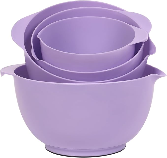 BoxedHome Mixing Bowls Set of 4, BPA Free Plastic,Microwave Safe, Purple | 4.5/3.5/2.5/1.7 quarts,Non-slip Base Large Nesting Bowl with Pour Spout, Dishwasher Safe, for Prep, Cooking,Baking