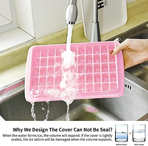 Ice Cube Tray with Lid and Bin for Freezer, Easy Release 55 Nugget Ice Tray with Cover, Storage Container, Scoop. Perfect Small Ice Cube Maker Tray & Mold. Flexable Durable Plastic, BPA Free