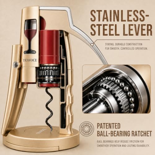 TRAVOCE Manual Lever Wine Opener with Foil Cutter, Bronze Tone