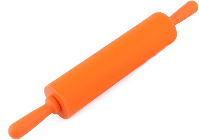 uxcell Silicone Surface Home Restaurant Dumpling Biscuit Making Tool Dough Rolling Pin Orange