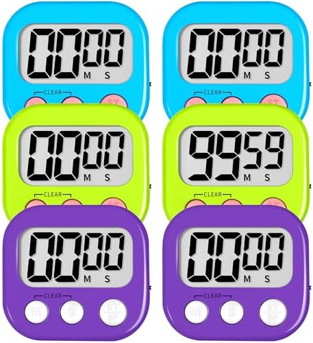 ZILLEEN Digital Kitchen Classroom Timers for Kids Cooking 6pcs Blu Grn Pur