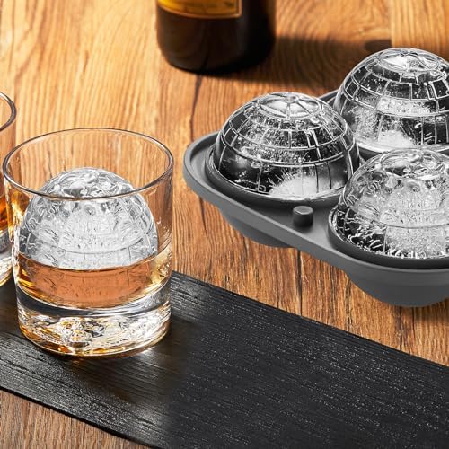 Nax Caki 3D Death Star Ice Cube Molds, Large Silicone Fun Shapes Bourbon Gifts for Men Fandom, Whiskey Ice Cube Mold for Cocktails,Brandy, Whiskey Gifts for Men Nerds & Geeks