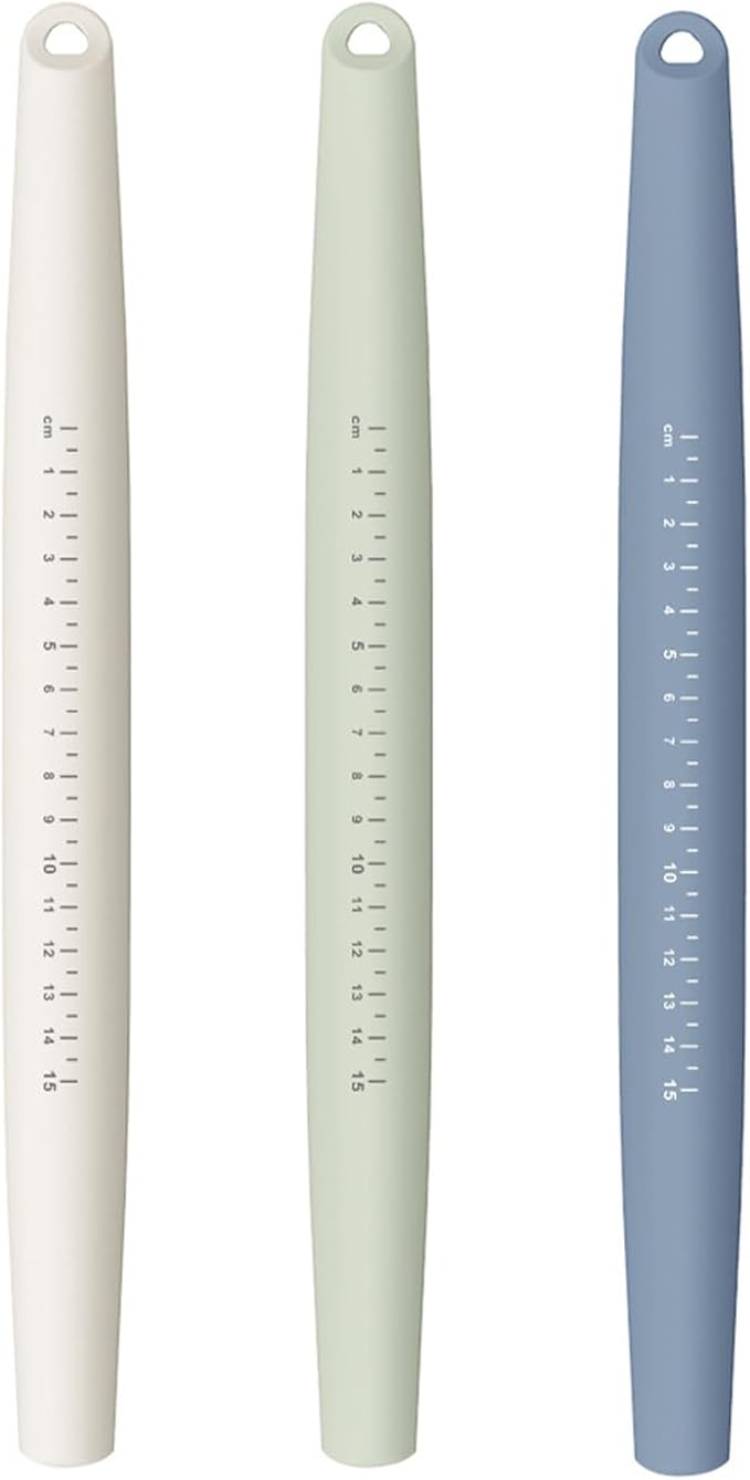 FOLAI 3-Piece Silicone Rolling Pin Set with Scale, 13.3 x 1.18 inch, Non-Stick Surface, Children's Rolling Pin, Children's Baking, for Cake Baking, Pizza, Fondant, Cookies