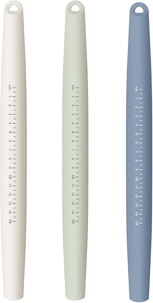 FOLAI 3-Piece Silicone Rolling Pin Set with Scale, 13.3 x 1.18 inch, Non-Stick Surface, Children's Rolling Pin, Children's Baking, for Cake Baking, Pizza, Fondant, Cookies