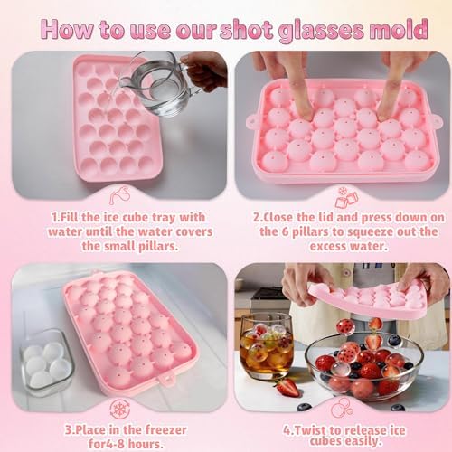 Small Ice Ball Mold, 2Pack Ice Cube Tray with Lid, 25 Cavities Round Flexible Silicone Ice Cube Tray for Freezer, BPA Free Circle Ice Cube Tray for Whiskey, Cocktail, Juice