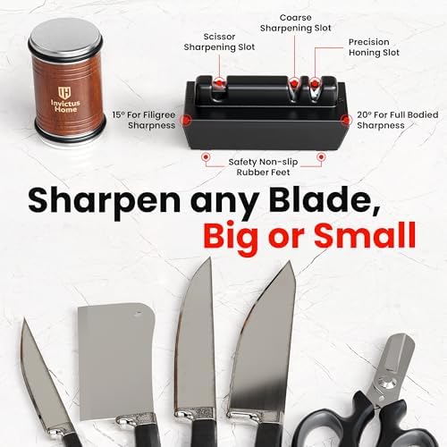 Invictus Knife Sharpener Pro - Professional Rolling Knife Sharpener Kit with Diamond and Ceramic Discs - Fast & Safe Manual Knife Sharpener with Magnetic Base, 15° & 20° Angles for Razor-Sharp Edge