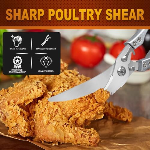2 Pack Kitchen Scissors with Herb Scissors, Poultry Shears Heavy Duty, Stainless Steel Poultry Shears for Turkey, Chicken, Thanksgiving, Christmas Day