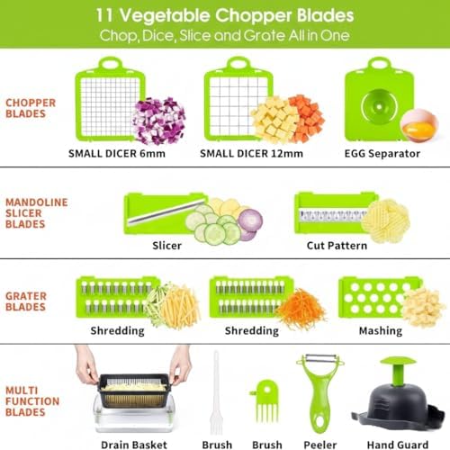14-in-1 Vegetable Chopper with Container & Interchangeable Blades – Veggie & Onion Chopper, Food Dicer, Mandoline Slicer for Kitchen, Vegetable Slicer for Fast Meal Prep