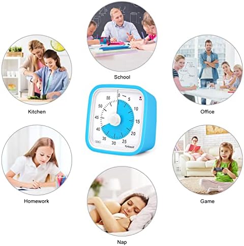 Yunbaoit Visual Timer for Kids, Silent 60-min Countdown Timer, Blue Blue