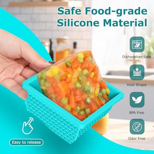 Silicone Freezer Molds for Soup Cube - 2-Cup Freezer Storage Container Tray with Lid,4 Pack Stackable Ice Cube Trays for Portion Control,Food Storage & Meal Prep (Blue+Green+Light Blue+Dark Gray)