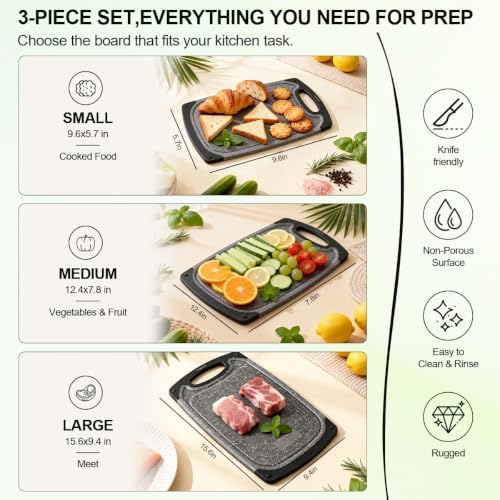 Viretang Plastic Cutting Boards Set of 3,BPA Free,Dishwasher Safe