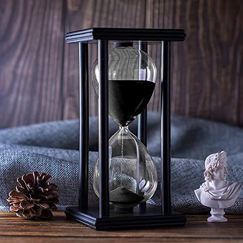 BELLAWARE Hourglass Timer with Black Sand, 45 Minute Wooden Sand Timer