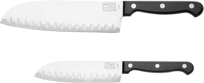 Chicago Cutlery 2-Pc Knife Set, Santoku and Partoku Cooking Knife Set, Stainless Steel, Black Polymer Handle Kitchen Knife for Cutting, Chopping, Dicing, Mincing and More