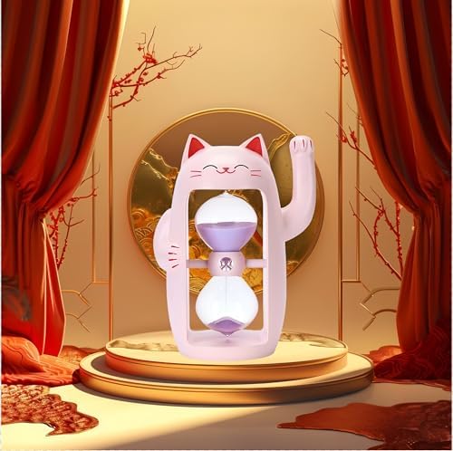 Lucky Cat Sand Timer Cute Hourglass Maneki-Neko Sandglass Timer reloj de Arena 5Min Sand Clock for Toothbrush Games Classroom Home Office Cooking Front Desk（Pink+5Min）