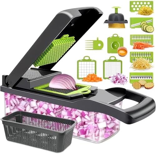 14-in-1 Vegetable Chopper with Container, 6 Blades & Finger Guard