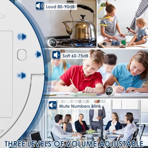 2 Pcs Digital Kitchen Timer with Stand, Magnetic Smart Productivity Timer 200 Minute Countdown Coutup Timer with Large LED Display Volume Adjustable for Cooking Gym Meeting Classroom Study Work