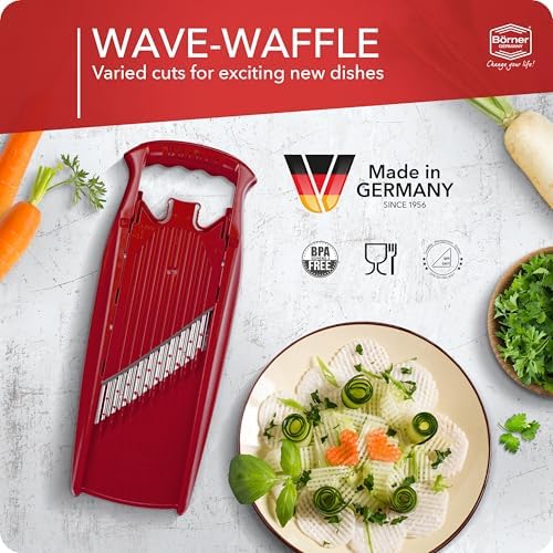 Börner by Reston Lloyd Wave-Waffle Power Line • Crinkle Cut/Spirelli Vegetable Slicer • Slicer for Wave Waffle Cut Style • Multiple Thickness Options • Made in Germany, Red