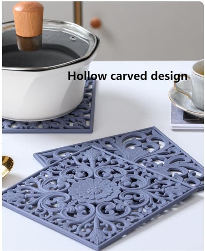 Silicone Trivets for Hot Dishes, Square Silicone Trivets for Pots and Pans, Hot Pads for Kitchen Counter, Multi Function Trivet Mat for Table, Flexible Silicon Pot Holders Set 3 Navy