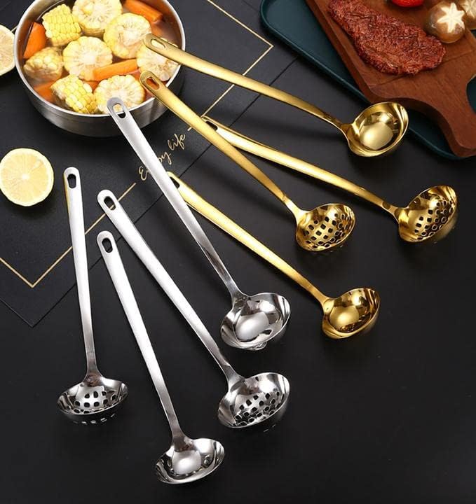 Soup Ladle Skimmer Spoon Set Large 2.9 Inches Bowl Long Handle Stainless Steel Strainer Colander Hot Pot Server - Gold
