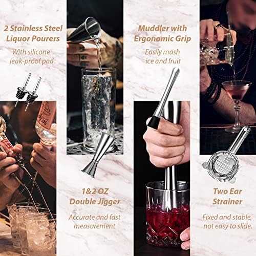 Cocktail Shaker Set with Stand Mixology Bartender Kit|Bar Tool for Drink Mixing, Cocktail Shaker Bar Accessories for Home Bar Set, Perfect for Apartment Essentials and House Warming Gifts New Home