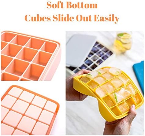 Vemolea 2 PACK Silicone Ice Cube Tray, 24 Ice Molds Easy-Release Flexible Ice Maker with Removable Lid, for Whiskey Wine Cocktails Juice Soups - Blue & Yellow, Christmas Gifts