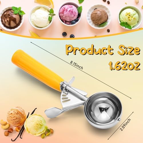 Reallnaive 2 Pcs Ice Cream Scooper with Trigger, 1.6 oz, Yellow