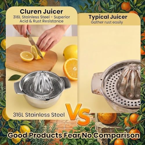 316L Stainless Steel Lemon Squeezer, Heavy Duty Citrus Juicer Manual Hand Press, Bowl Strainer Combo, Juicer Squeezer for Orange Lime, Kitchen Camping RV Juice Extractor