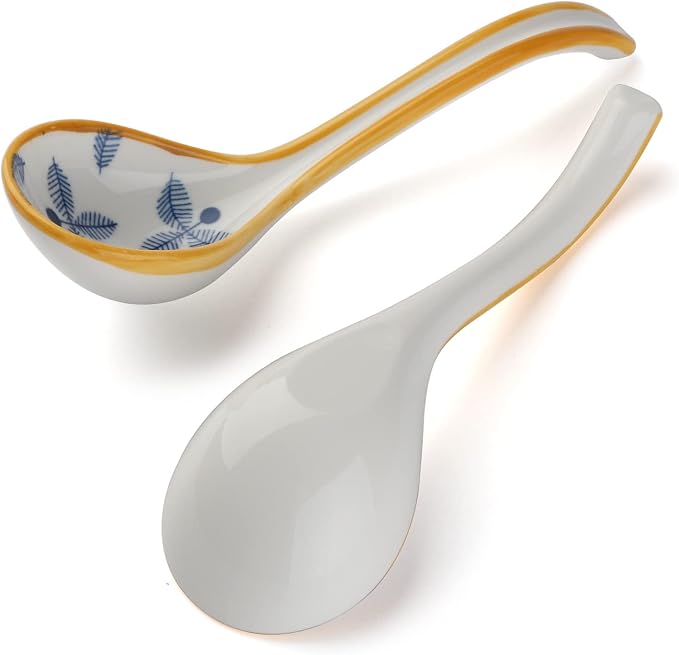 Ceramic Soup Spoons Set of 4 Porcelain Japanese Soup Spoon Long Handle Asian Soup Spoon Sets for Pho Ramen Noodles Wonton Dumpling Rice (Model 4#)