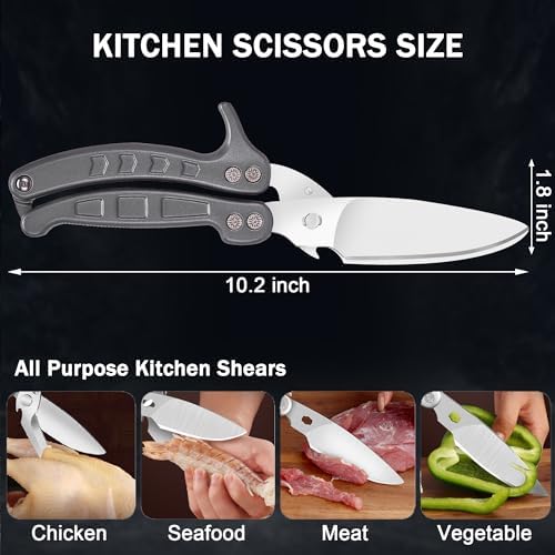 Heavy Duty Kitchen Shears,Poultry Shears with Safety Lock,Grey