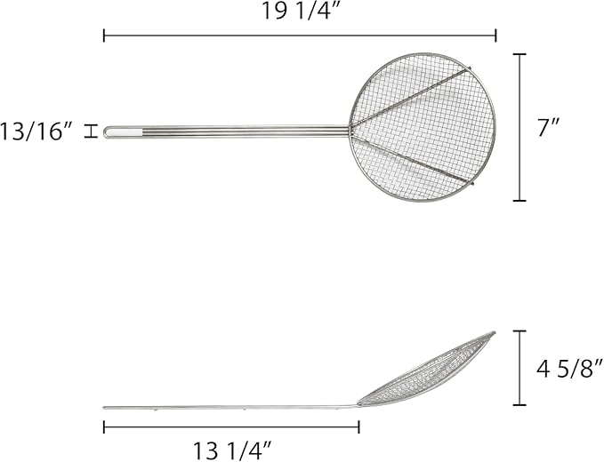 TrueCraftware- 7-Inch Round Wire Skimmer 12-1/2" Handle Length Nickel Plated- Kitchen Utensil Food Strainer Skimmer Spoon for Cooking Sieve Sifters Rice Quinoa Pasta Fruits Vegetables etc.