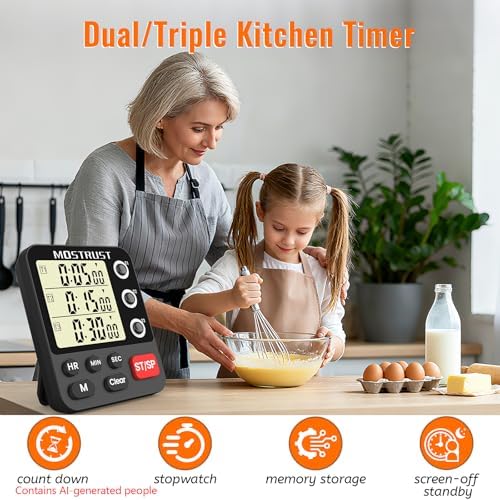 Digital Dual Kitchen Timer, Multiple Channels Countdown Timer