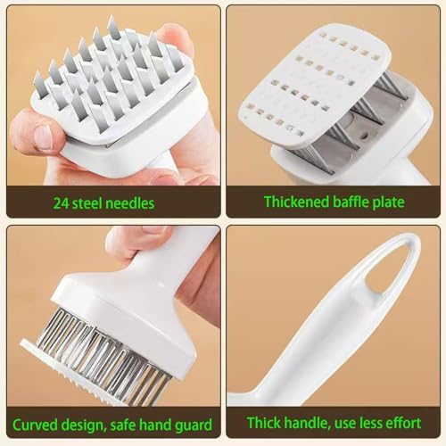 5.5 * 17CM Meat Tenderizer,Steak Tenderizer,Chef Meat Tools,304 Stainless Steel Needle(White,2PCS)