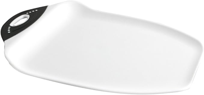 Dexas Chop & Scoop Cutting Board, 9.5 x 13 Inch, White and Black, BPA-Free Dishwasher Safe Kitchen Prep Board with Handle