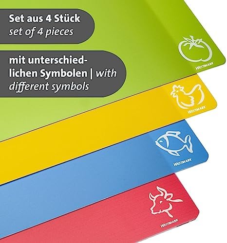 Westmark Practico Cutting Mats - Set of 4 Cutting Boards, Meat, Fish, Vegetables and Poultry, Cutting Mat Dishwasher Safe - Plastic, Set of 4