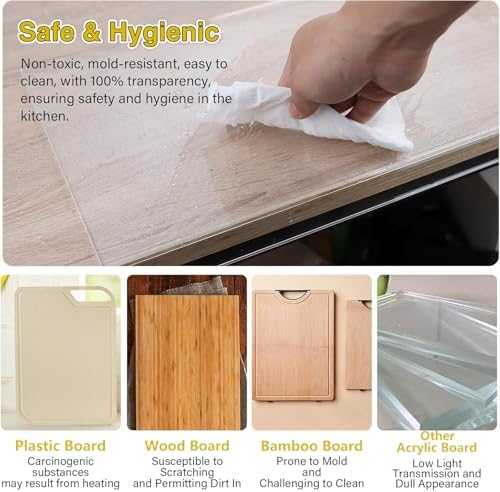 3PCS Acrylic Cutting Board Set with Counter Lip, Small, Large and XL, Clear Cutting Board for Countertop, Non-Slip, Counter Protectors for Kitchen, Use for Vegetable, Meat, Cheese, Fruit, Bread