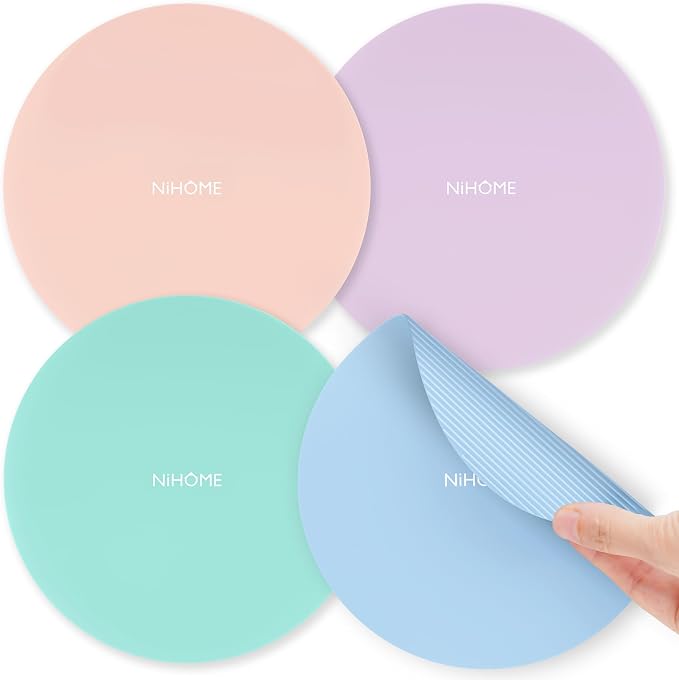 NiHome Silicone Jar Opener Gripper Pads, 6 In for Seniors, Macaron, 4 Pack | Textured Back Pattern For Superior Grip, Food-Grade Silicone, Heat-Resistant Multi-Use Kitchen Pad For Jars, Pots, Spoons