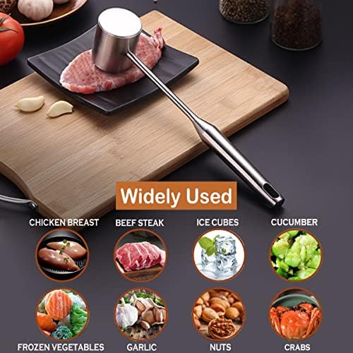 Meat Tenderizer, Meat Hammer, Dual-Sided Kitchen Meat Mallet with Comfort Grip Handle, 304 Stainless Steel Meat Pounder For Tenderizing Steak Beef Poultry & More